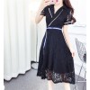 TE6243ZYFS Korean fashion temperament color matching lacing lace dress