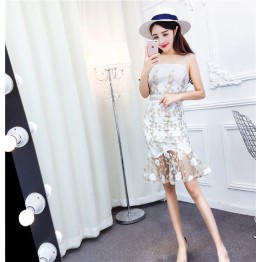 TE6245ZYFS Sexy backless embroidery hollow out flouncing gallus dress