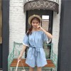 TE6260QBY Korean fashion fresh boat neck empire waist denim jumpsuit