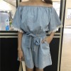 TE6260QBY Korean fashion fresh boat neck empire waist denim jumpsuit