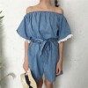 TE6260QBY Korean fashion fresh boat neck empire waist denim jumpsuit