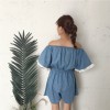 TE6260QBY Korean fashion fresh boat neck empire waist denim jumpsuit