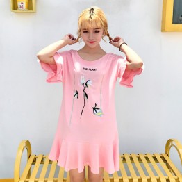 TE9166HYG Embroidery v neck trumpet sleeve dress