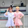 TE9166HYG Embroidery v neck trumpet sleeve dress