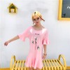 TE9166HYG Embroidery v neck trumpet sleeve dress