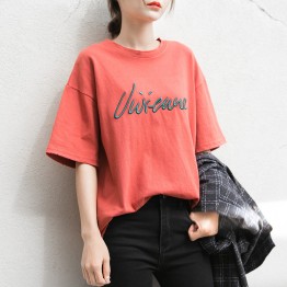 TE595XGM Korean fashion Personality embroidery letters loose t-shirt