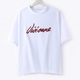 TE595XGM Korean fashion Personality embroidery letters loose t-shirt