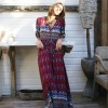 TE7813WYZ Fashion v neck half sleeve vintage print long dress