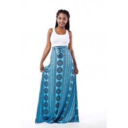 TE7816WYZ Hot sale cotton t-shirt with vintage print wide hem maxi skirt