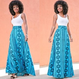 TE7816WYZ Hot sale cotton t-shirt with vintage print wide hem maxi skirt