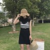 TE8141HSJL Korean chic stripes gallus pure color t-shirt and fashion skirt three pieces