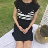 TE8141HSJL Korean chic stripes gallus pure color t-shirt and fashion skirt three pieces