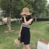 TE8141HSJL Korean chic stripes gallus pure color t-shirt and fashion skirt three pieces