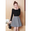 TE8702XBFS Korean fashion slim sexy off shoulder boat neck houndstooth dress