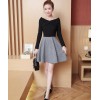 TE8702XBFS Korean fashion slim sexy off shoulder boat neck houndstooth dress