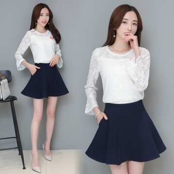 TE8706XBFS New style trumpet sleeve lace tops with empire waist skirt