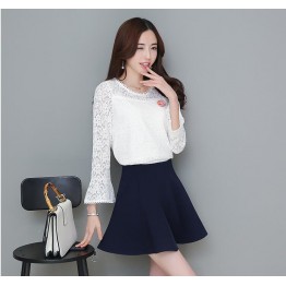 TE8706XBFS New style trumpet sleeve lace tops with empire waist skirt