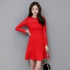 TE8707XBFS New style lace splicing fishtail red formal dress