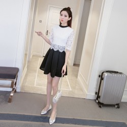 TE8710XBFS New style lace splicing fake two pieces dress