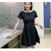 TE8716XBFS Summer fashion boat neck elegant Hepburn black dress