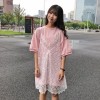 TE9130BGFS Preppy Loose long short sleeve t-shirt with fresh lace gallus dress