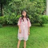 TE9130BGFS Preppy Loose long short sleeve t-shirt with fresh lace gallus dress