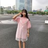 TE9130BGFS Preppy Loose long short sleeve t-shirt with fresh lace gallus dress