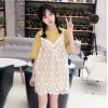 TE9130BGFS Preppy Loose long short sleeve t-shirt with fresh lace gallus dress