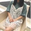 TE9130BGFS Preppy Loose long short sleeve t-shirt with fresh lace gallus dress