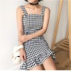 TE9768YSFS Off shoulder checked gallus tops with fishtail skirt