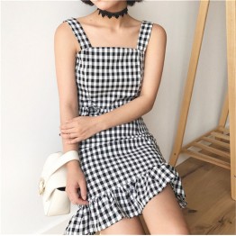TE9768YSFS Off shoulder checked gallus tops with fishtail skirt