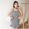 TE9768YSFS Off shoulder checked gallus tops with fishtail skirt