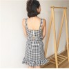 TE9768YSFS Off shoulder checked gallus tops with fishtail skirt