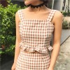 TE9768YSFS Off shoulder checked gallus tops with fishtail skirt