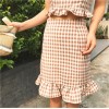 TE9768YSFS Off shoulder checked gallus tops with fishtail skirt