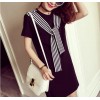 TE101XGM Preppy style stripes scarf long t-shirt dress