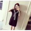 TE101XGM Preppy style stripes scarf long t-shirt dress