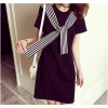 TE101XGM Preppy style stripes scarf long t-shirt dress