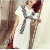 TE101XGM Preppy style stripes scarf long t-shirt dress