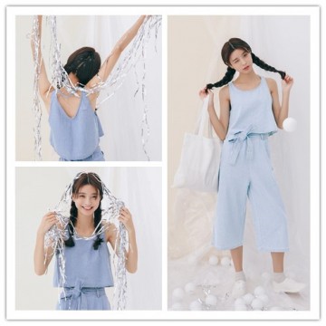 TE1585GJWL Casual denim gallus short tops