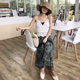 TE1721YJWL Lace splicing long skirt with lace backless vest and tube top