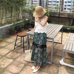 TE1721YJWL Lace splicing long skirt with lace backless vest and tube top