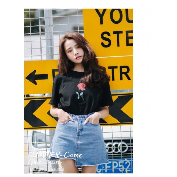 TE3112YZS Korean fashion rose decoration short sleeve t-shirt