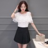 TE5028XBFS Summer pure color off shoulder flouncing chiffon tops with skirt