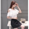 TE5028XBFS Summer pure color off shoulder flouncing chiffon tops with skirt
