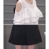 TE5028XBFS Summer pure color off shoulder flouncing chiffon tops with skirt