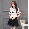 TE5029XBFS Summer fashion agaric edge short sleeve chiffon tops with skirt