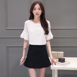 TE5030XBFS Korean fashion round neck flouncing trumpet sleeve tops with tight hip skirt