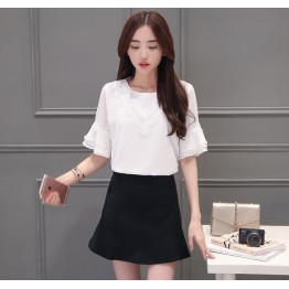 TE5030XBFS Korean fashion round neck flouncing trumpet sleeve tops with tight hip skirt