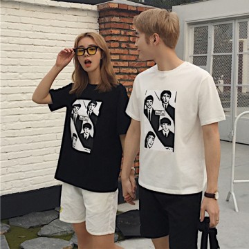TE531XGM Harajuku style face print short sleeve couples t-shirt